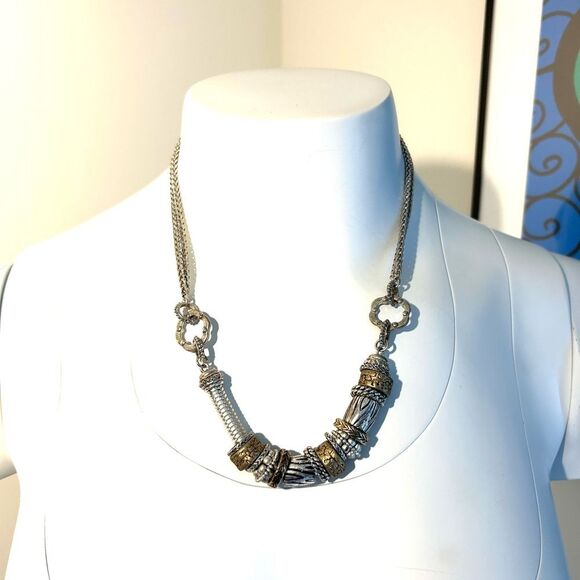 Premier Designs Crown Two Tone Gold and Silver Beaded Vintage Necklace - Picture 1 of 7